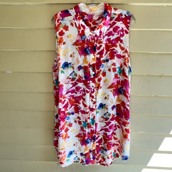SOFT SURROUNDINGS Summer Blooms Sleeveless Button Front Tunic Blouse - Picture 3 of 10